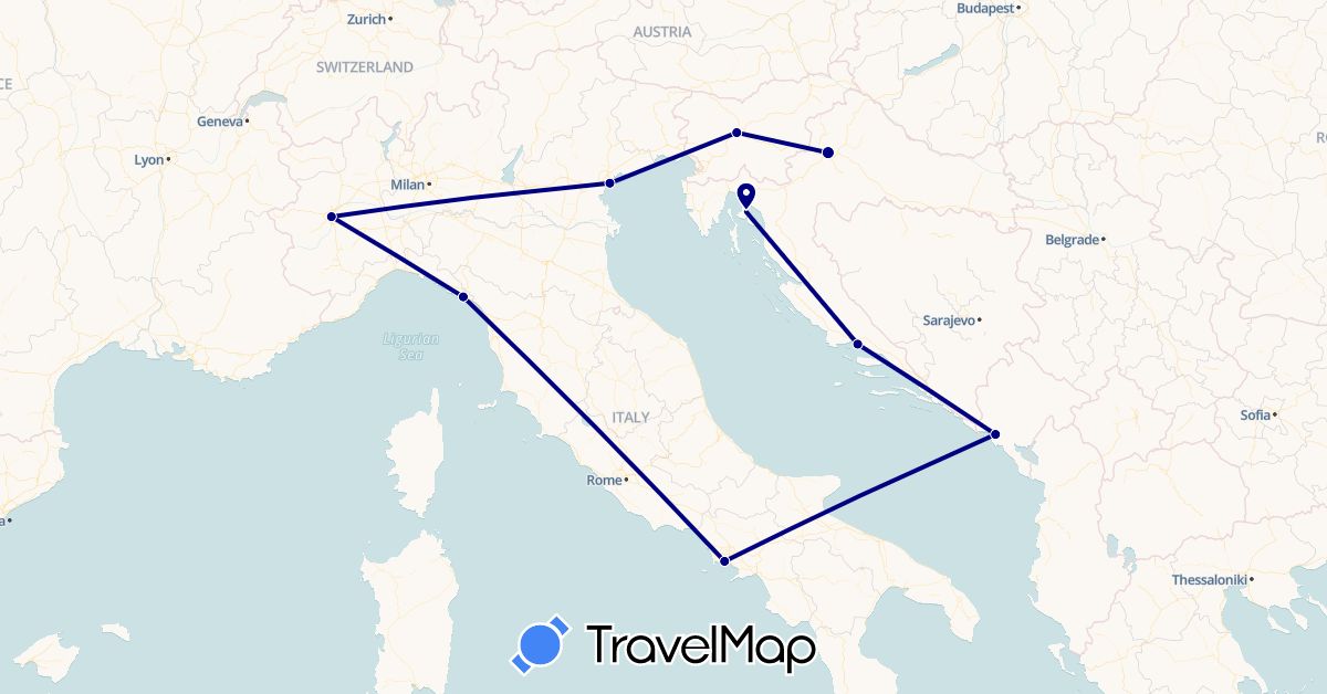 TravelMap itinerary: driving in Croatia, Italy, Montenegro, Slovenia (Europe)